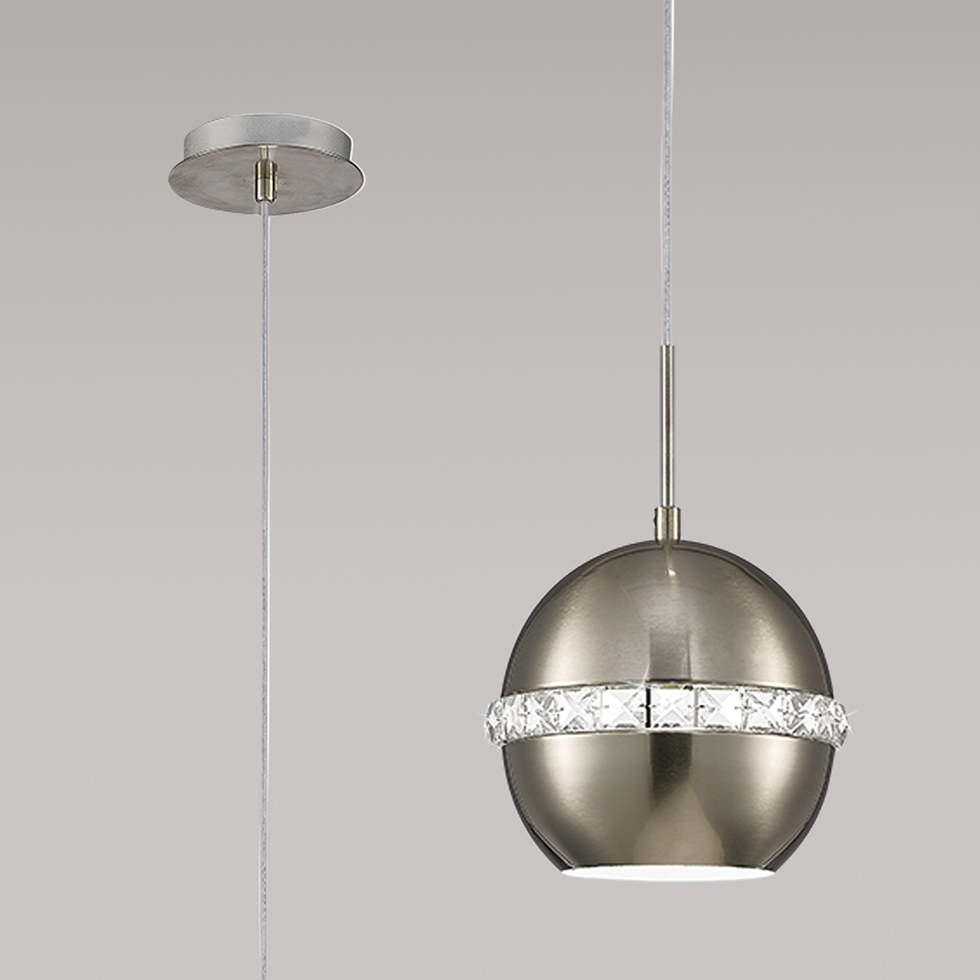 Andrea Satin Nickel Crystal Ceiling Lights Diyas Single Crystal Pendants Andrea Satin Nickel Crystal Ceiling Lights Diyas Single Crystal Pendants